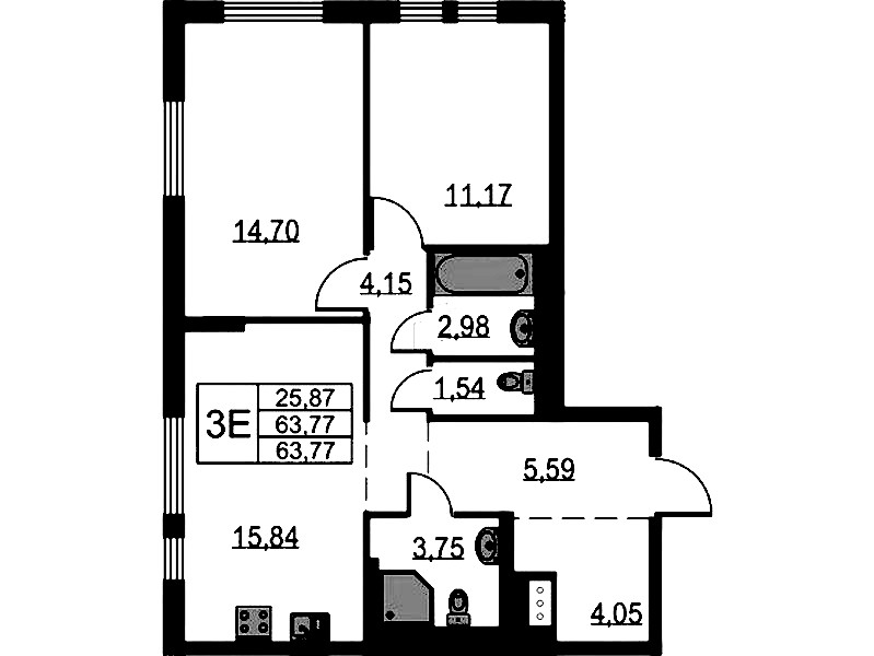 2-комнатная квартира 63.77 м², 18/18 эт., ЖК «Невская Долина»